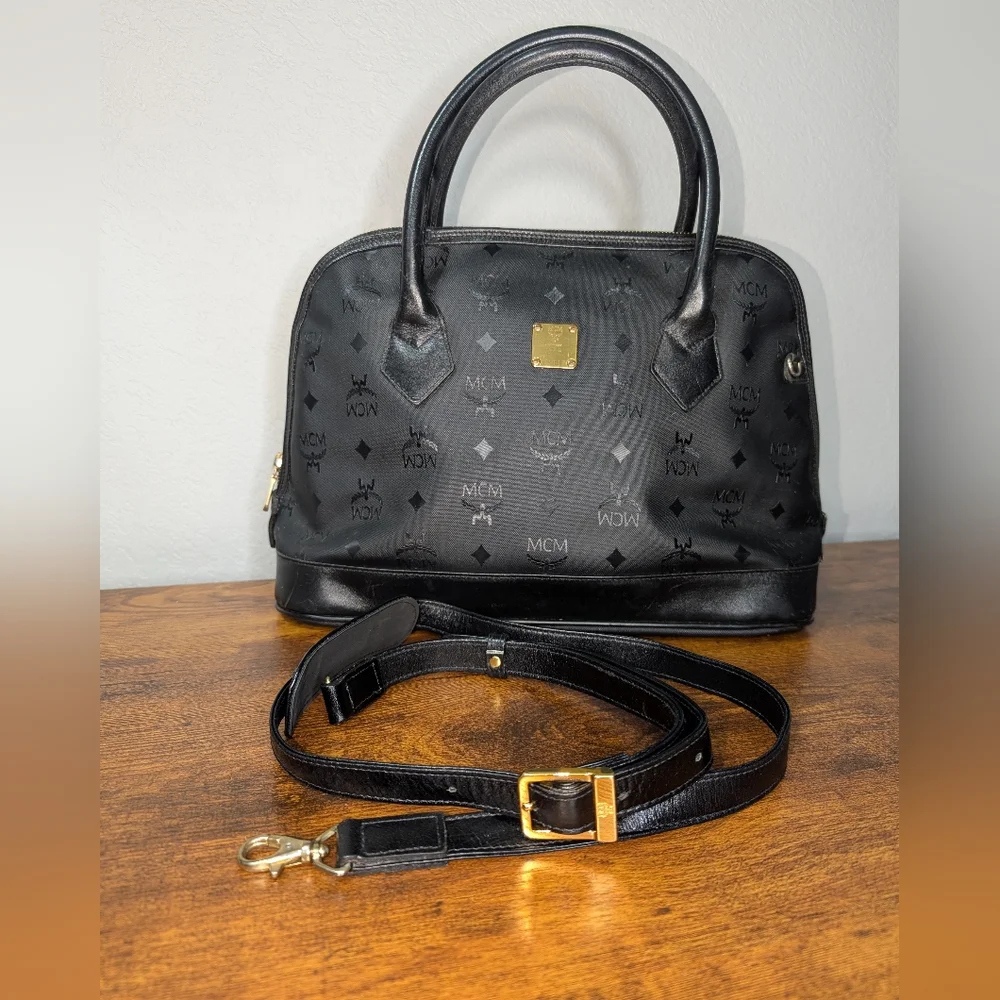 MCM Black Satchel with Gold Hardware